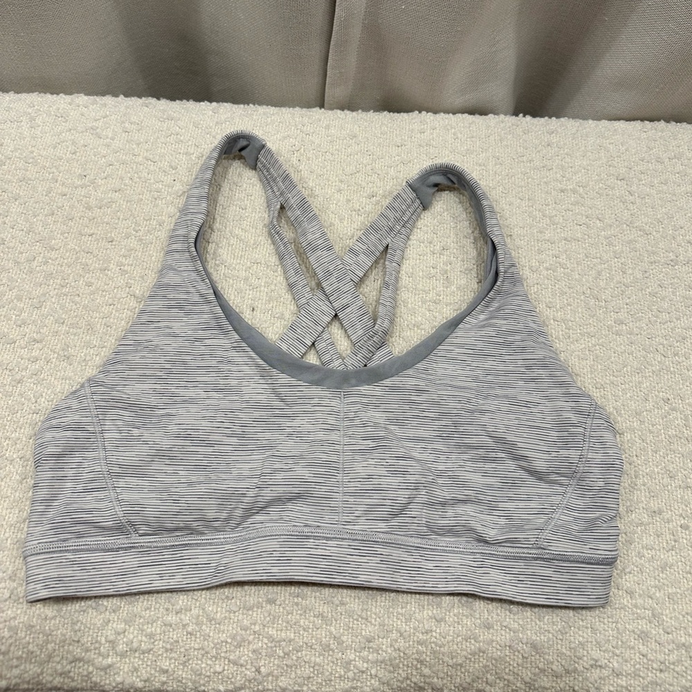 lululemon athletica Light Gray Striped Crisscross Sports Bra